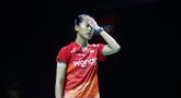 Putri Kusuma Wardani di luar dugaan tumbang dari pemain underdog asal Taiwan, Huang Yu-Hsun pada babak 16 besar Indonesia Masters 2026 di Istora Senayan, Jakarta, Kamis (22/1/2026). (Bola.com/M Iqbal Ichsan)