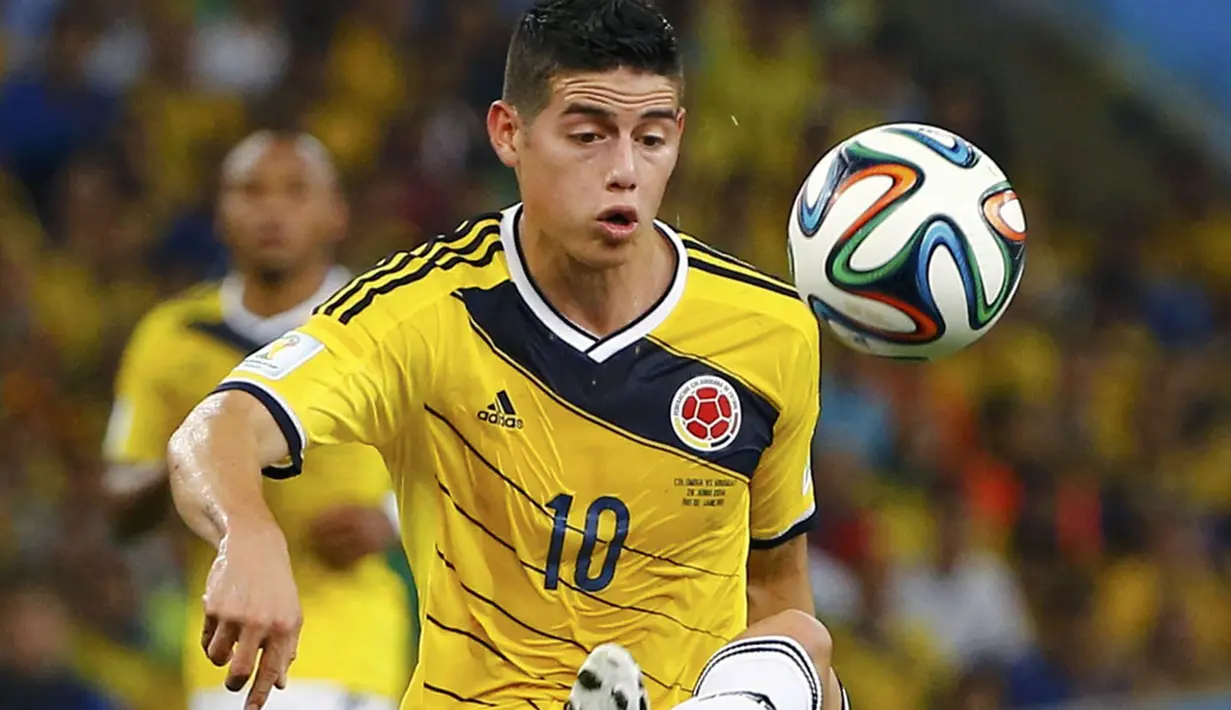 Di Piala Dunia 2014, saat ini, James Rodriguez sudah berhasil menorehkan lima gol dan mencatatkan namanya di daftar pencetak gol terbanyak sementara, (29/6/2014). (REUTERS/Pilar Olivares)