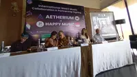 Peluncuran Happymusic.ai, Rabu (23/4/2025) milik musisi Anang Hermansyah. Aplikasi ini memonitor pemanfaatan karya dan pembagian royalti hak cipta. (Kukuh Setyono)