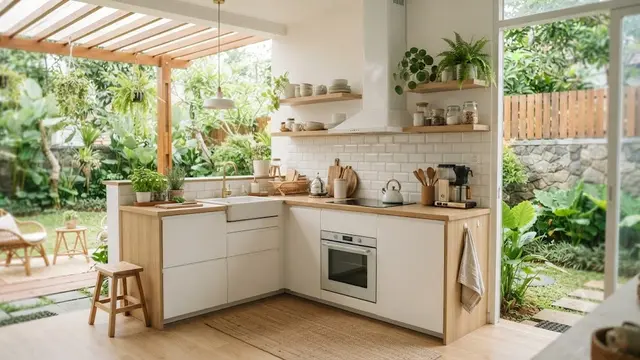 Model Dapur Terbuka Bentuk L Scandinavian (AI Generated)