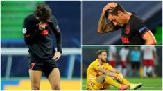 Pemain Atletico Madrid tidak dapat menutupi wajah kecewa mereka usai dikalahkan RB Liepzig dengan skor 1-2 pada perempat final Liga Champions 2019/2020. Berikut ragam ekspresi kecewa pemain Atletico Madrid usai dikalahkan RB leipzig. (kolase foto AFP)