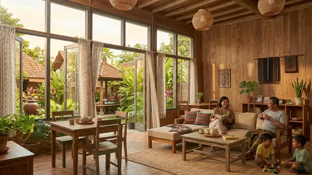 Desain Ruang Keluarga Rumah Kampung (AI Generated)