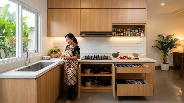 Inspirasi desain dapur yang rapi dan nyaman sehingga bikin masak jadi satset model kabinet tertutup