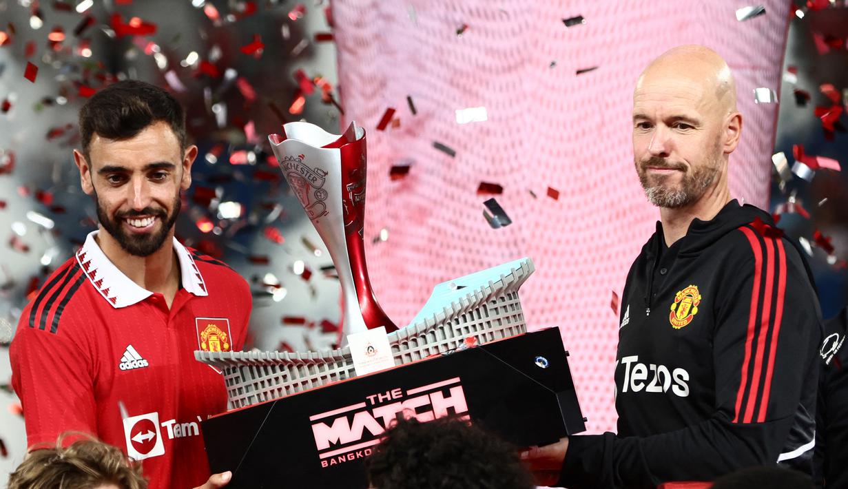 Erik ten Hag pun berhasil membuktikan kapasitasnya sebagai pelatih berkualitas dengan kemenangan ini dan memberi kesan positif di penampilan pertamanya. (AFP/Jack Taylor)