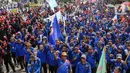Desakan ini dilakukan seiring putusan Mahkamah Konstitusi (MK) yang mengabulkan sebagian permohonan Partai Buruh terkait jucial review Undang-undang Nomor 6 tahun 2023 tentang Cipta Kerja. (Liputan6.com/Herman Zakharia)
