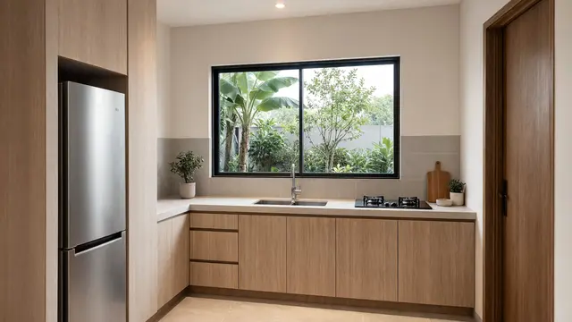 Dapur dengan Jendela Besar di Area Wastafel