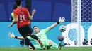 Pemain Mesir  Mostafa Ziko mencetak gol kedua timnya selama pertandingan sepak bola babak 16 besar Piala Dunia 2026 antara Argentina dan Mesir di Stadion Atlanta, Atlanta, Selasa, 7 Juli 2026. (AFP/ Thomas Coex)