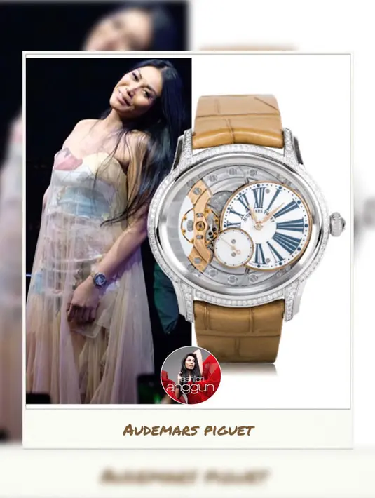 Penyanyi kelahiran 29 April 1974 ini tampak mengenakan jam tangan merek Audemars Piguet seri Millenary Ladies. Jam ini seharga Rp 438 juta. (Foto: instagram.com/fashion.anggun)