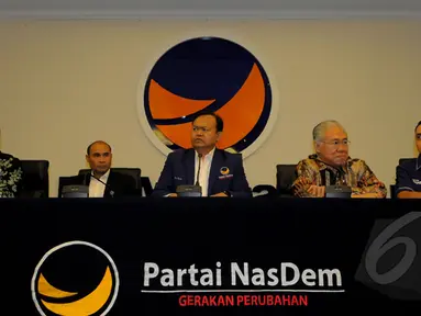 DPP NasDem menggelar konferensi pers di DPP Nasdem, Jakarta, Senin (2/3/2015). Partai NasDem menyatakan menarik diri dari kepanitiaan hak angket yang sebelumnya telah disetujui oleh mayoritas DPRD DKI Jakarta. (Liputan6.com/Faisal R Syam)