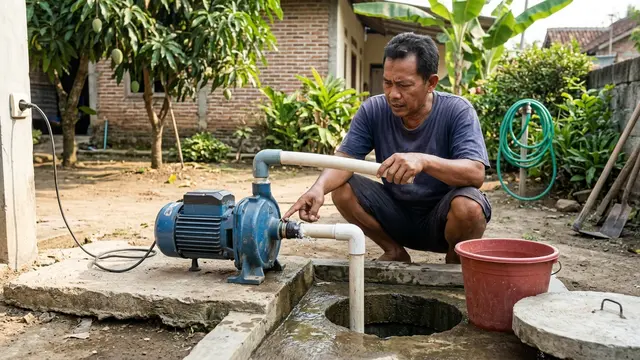 Penyebab Mesin Pompa Air Menyala tetapi Air Tidak Kunjung Keluar (AI Generated)