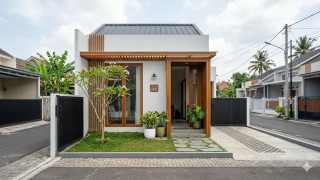 Gambar Rumah Minimalis di Lahan Sempit dengan Halaman Kecil yang Estetik/Gemini