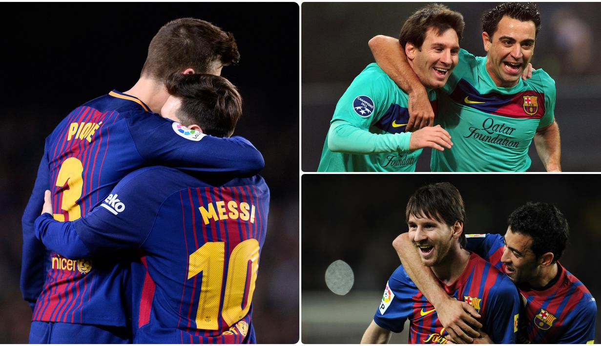 Lionel Messi dikabarkan akan hengkang dari Barcelona pada bursa transfer musim panas ini. Selama 16 tahun berseragam Barcelona, Messi memiliki beberapa rekan tim yang banyak berlaga bersamanya. Berikut 6 pemain yang paling banyak bermain dengan Messi di Barcelona. (kolase foto AFP)