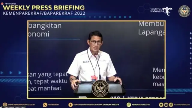Menparekraf Sandiaga Uno di Weekly Press Briefing