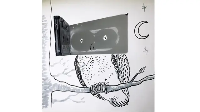 Bayangan dari kaset menghasilkan ilustrasi mata burung hantu.