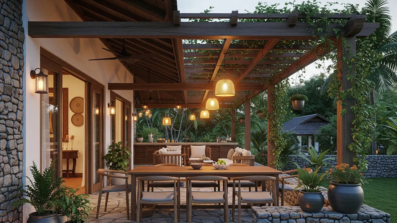 Model Teras Rumah Kampung Ala Villa (Image by Gemini AI)