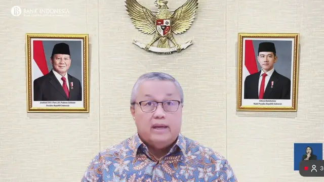 Gubernur Bank Indonesia Perry Warjiyo dalam Konferensi Pers Pengumuman Hasil RDG April 2026, Rabu (22/4/2026). (Liputan6.com/Tira)