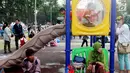Anak-anak bermain seluncur di Lapangan Banteng, Jakarta, Minggu (14/10). Lapangan Banteng yang dahulu sepi sekarang menjadi tempat favorit warga untuk mengajak anaknya bermain. (Liputan6.com/JohanTallo)