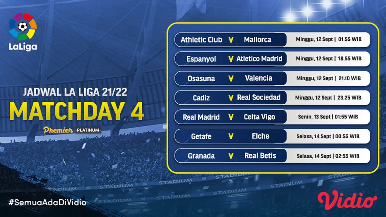Jadwal dan Live Streaming La Liga Spanyol 2021/2022 Pekan Keempat di Vidio, 12-14 September 2021