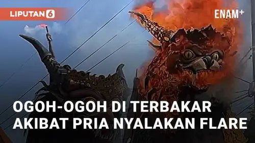 VIDEO: Viral Ogoh-ogoh di Cirebon Terbakar Akibat Pria Nyalakan Flare