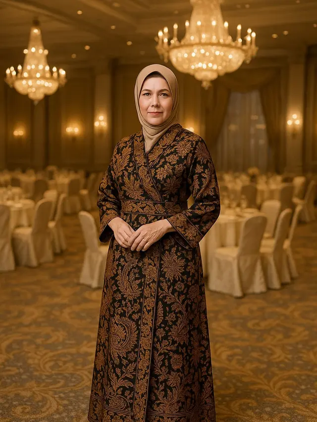 Model Gamis Batik Elegan untuk Wanita Usia 40 Tahun/AI