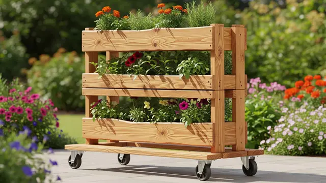 Desain Kebun Mini Portable dengan Rak Roda