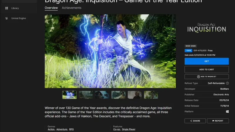Epic Games Gratiskan Dragon Age: Inquisition Game of the Year Edition hingga 25 Mei 2024