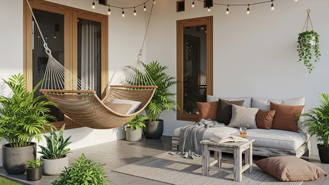 Inspirasi Rumah dengan Teras Lebar untuk Slow Living Model Area Relaksasi dengan Hammock dan Lounge