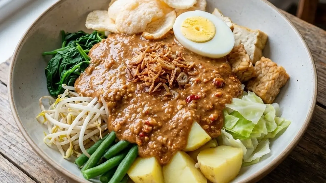Ilustrasi Gado-Gado dengan Saus Kacang Tanah/Gemini AI