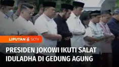 Presiden Joko Widodo mengikuti salat Iduladha di halaman Gedung Agung, Kompleks Istana Negara Yogyakarta, Kamis pagi. Seusai menunaikan salat Iduladha, Jokowi menyapa warga yang ada di depan Gedung Agung. Sejumlah warga pun diajak masuk halaman Gedun...