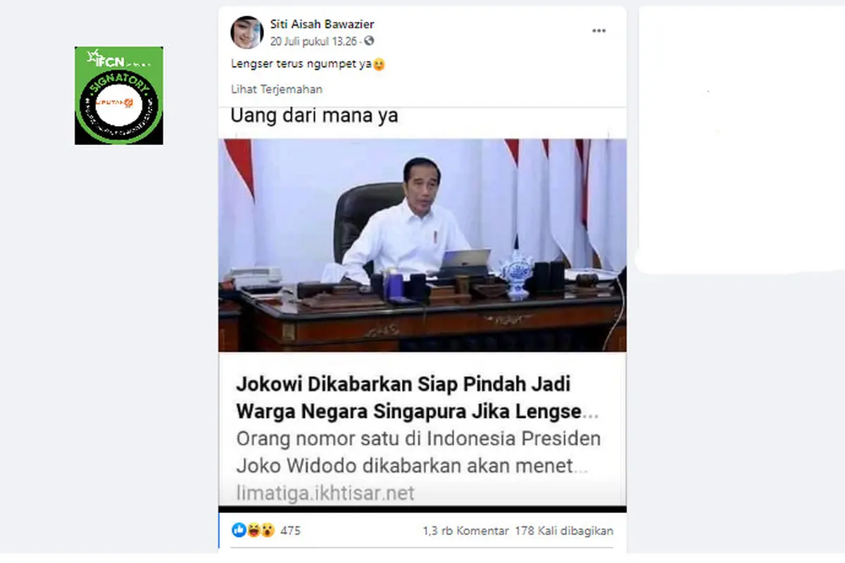 Penelusuran klaim Presiden Jokowi akan menjadi warga negara Singapura jika lengser
