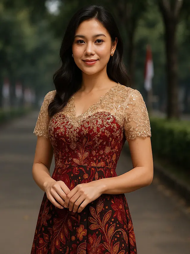 7 Model Midi Dress Batik Kombinasi Brokat untuk Non Hijab Modern Tema Hari Kemerdekaan, Tampil Anggun dan Patriotik