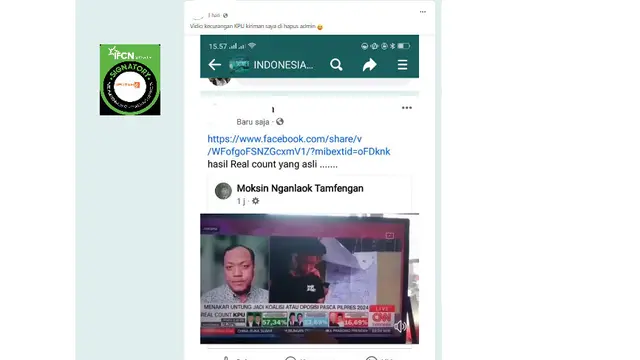 Tangkapan layar klaim hasil real count Pilpres yang asli