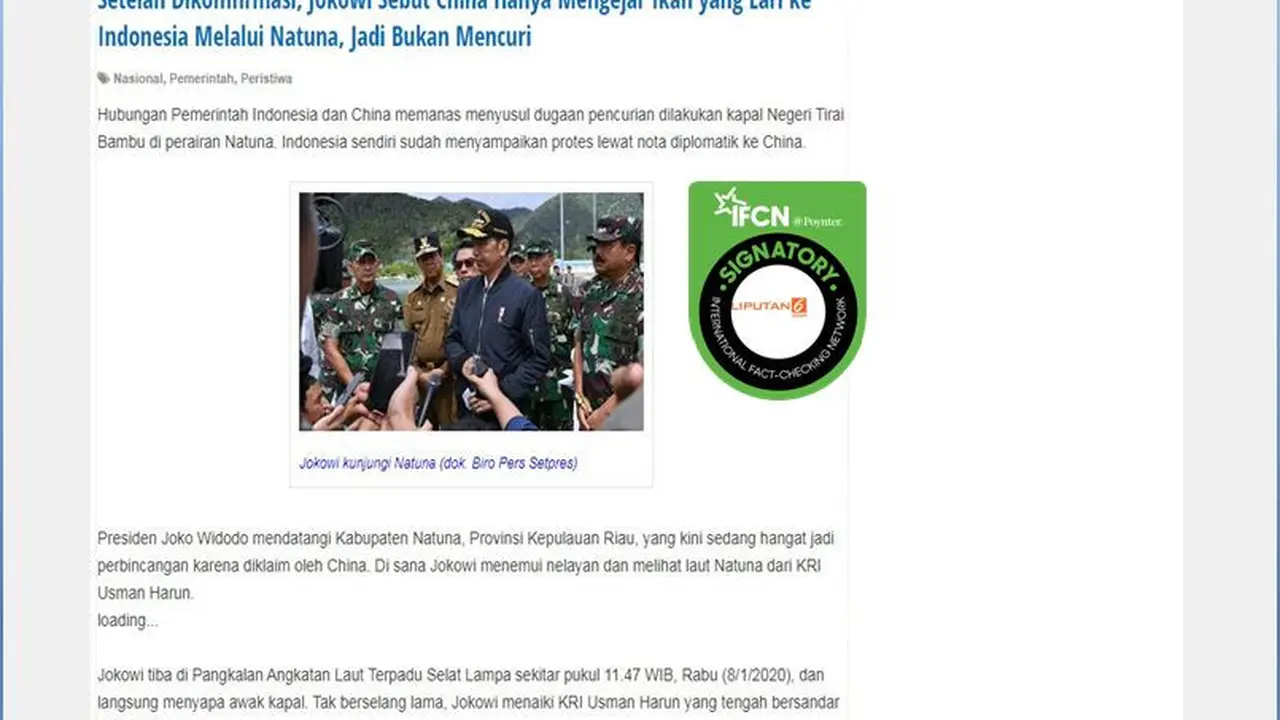 [Cek Fakta] Jokowi Sebut Kapal China Masuk ke Natuna Untuk Ambil Ikan Miliknya Sendiri, Benarkah?