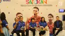 Direktur PT Indofood Sukses Makmur Tbk (INDF) Franciscus Welirang (kiri) memberi keterangan terkait persiapan Asian Games 2018 di Jakarta, Kamis (26/4). INDF menyatakan dukungannya sebagai official partner Asian Games 2018. (Liputan6.com/Angga Yuniar)