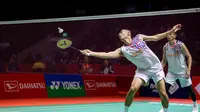 Ganda putra Indonesia Fajar Alfian/Muhammad Rian Ardianto melenggang ke babak 16 besar Indonesia Masters 2024. (Bola.com/Bagaskara Lazuardi)