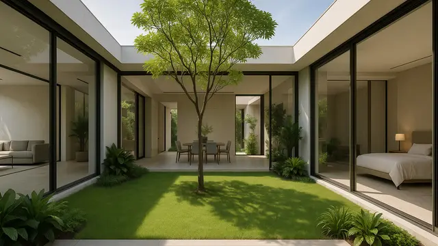 Model Rumah Minimalis Mewah Dengan Inner Garden/Ilustrasi Gambar AI