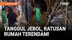 Tanggul sepanjang lima meter di Jalan Wijaya I, Petogogan, Kebayoran Baru, Jakarta Selatan, jebol Selasa dini hari usai hujan deras. Tanggul ini sebelumnya baru diperbaiki petugas, namun tak kuat menahan derasnya arus Kali Krukut.