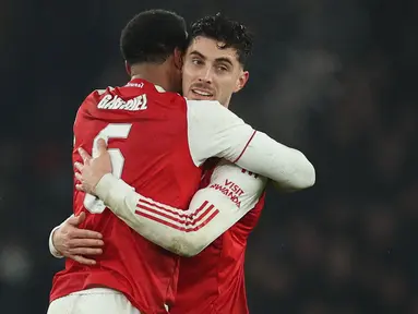 Kai Havertz menjadi pencetak gol penentu kemenangan dalam laga leg 2 semifinal Carabao Cup 2025/2026 antara Arsenal melawan Chelsea di Emirates Stadium, London, Inggris, Selasa (03/02/2026) malam waktu setempat. (AFP/Adrian Dennis)