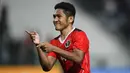 <p>Pemain Timnas Thailand U-22, Fajar Fathur Rahman melakukan selebrasi setelah mencetak gol keempat timnya ke gawang Thailand pada laga final sepak bola SEA Games 2023 di Olympic Stadium, Phnom Penh, Kamboja, Selasa (16/05/2023). (AFP/Nhac Nguyen)</p>