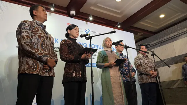 Menteri Komunikasi dan Digital (Menkomdigi) Meutya Hafid dalam acara OJK Banking Forum 2026, di Kantor OJK Gedung Radius Prawiro, Jakarta Pusat, Selasa (14/7/2026). (Foto: Liputan6.com/Tira Santia)