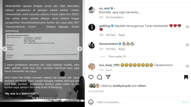Rio Alief ceritakan perjuangan Clerence melawan kanker (Foto: Instagram rio_alief)