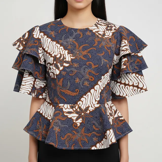 9 Model Blouse Batik Lengan Ruffle Peplum