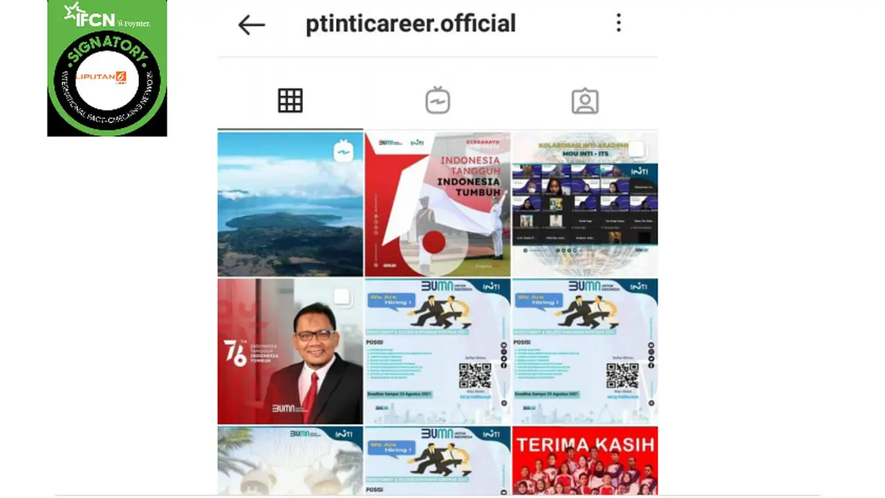 Cek Fakta Liputan6.com menelusuri informasi lowongan kerja PT INTI (Persero) dari akun Instagram @ptinticareer.official