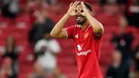 Matheus Cunha dari Manchester United melakukan selebrasi setelah timnya mengalahkan Ipswich Town dalam pertandingan Liga Inggris di Manchester, Inggris, Minggu, 30 Agustus 2026. (AP Photo/Dave Thompson)