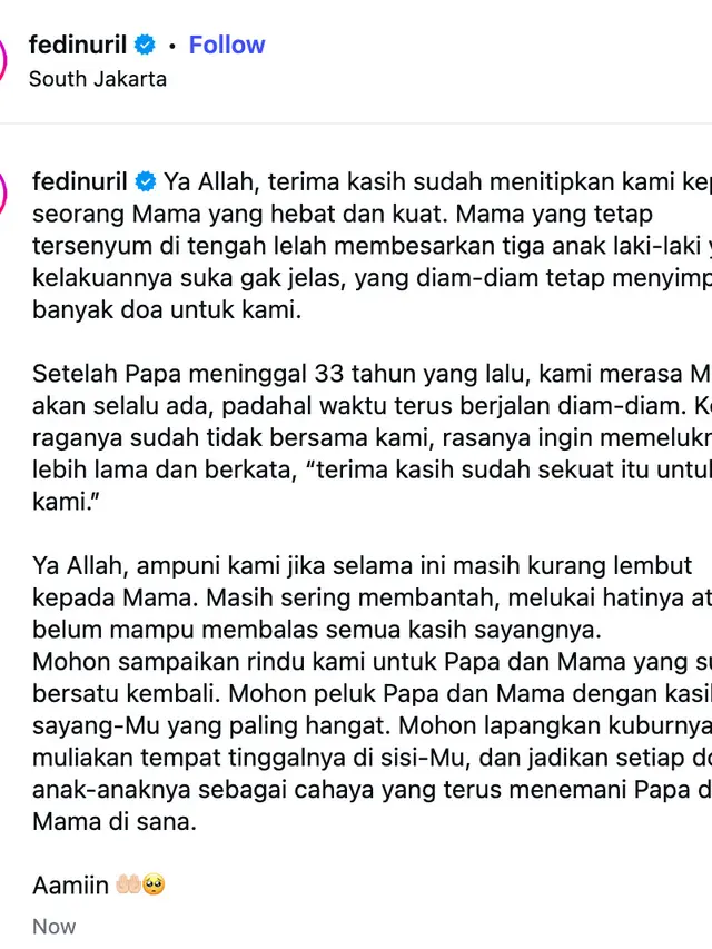 Unggahan Fedi Nuril. (Foto: Dok. Instagram @fedinuril)