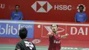 Tunggal putra Indonesia, Anthony Ginting, saat melawan wakil Taiwan, Chou Tien Chen, pada laga semifinal Indonesia Masters 2018 di Istora Senayan, Sabtu (27/1/2018). Anthony Ginting menang 21-16, 13-21, dan 21-12. (Bola.com/M Iqbal Ichsan)