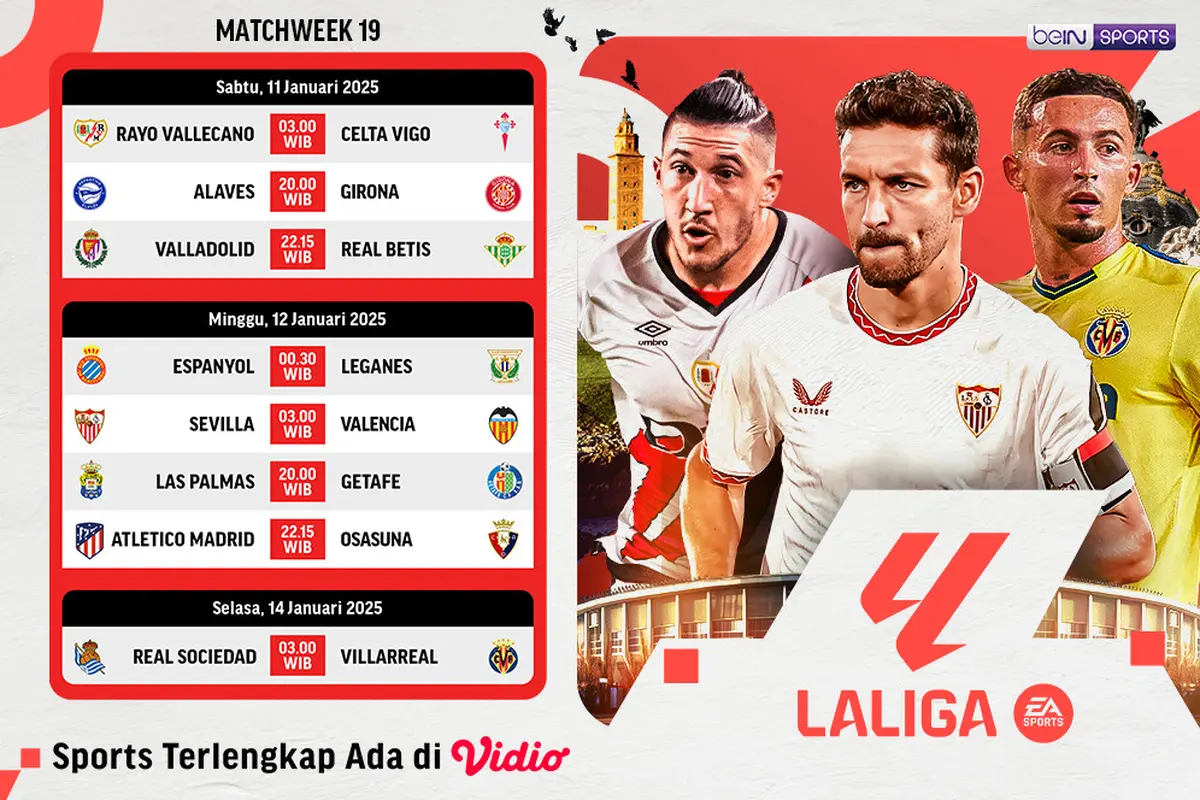 Jadwal Pertandingan La Liga 2024/25 Matchweek ke 19 di Vidio