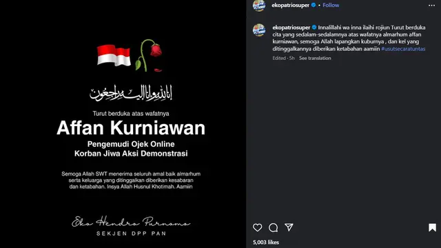 Unggahan Eko Patrio di Instagram. (Instagram/ ekopatriosuper)