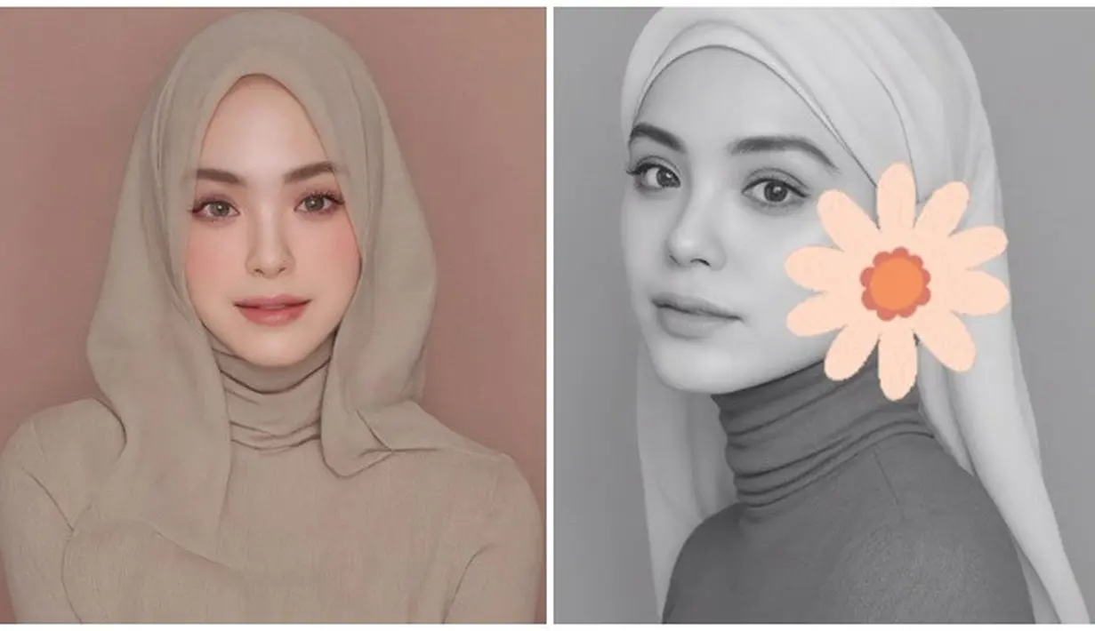 Tak mau ketinggalan, Vebby Palwinta juga ikut tren filter AI Korea. Netizen memuji jika ibu dua anak ini sangat cantik barbie. Ada yang menyebut Vebby Palwinta makin cantik, namun tak sedikit yang menyebut jika wajah asli istri Razi Bawazier ini lebih cantik. Ikut tren tanpa pamer rambut, ibu dua anak ini sampai menutupi telinganya yang masih terlihat di foto dengan stiker. (Liputan6.com/IG/@vebbypalwinta)