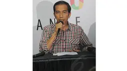 Sehari setelah pelaksanaan Pilpres 2014, Joko Widodo menggelar jumpa pers di posko JKW4P, Jakarta, (10/07/14) (Liputan6.com/Herman Zakharia)